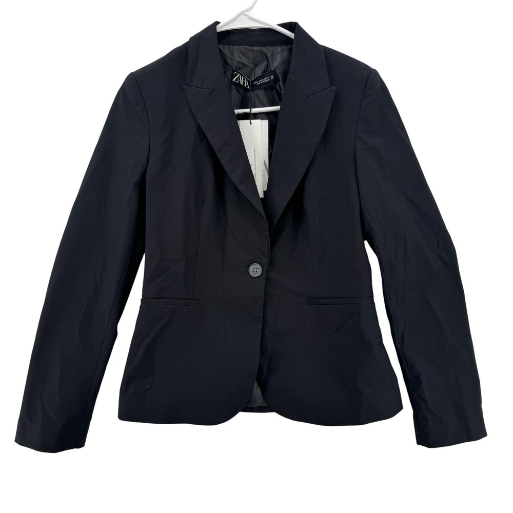 Zara Blazer Womens 2 Black Single Button Slim‎ Fit Tailored Suit Jacket NWT
